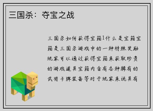 三国杀：夺宝之战