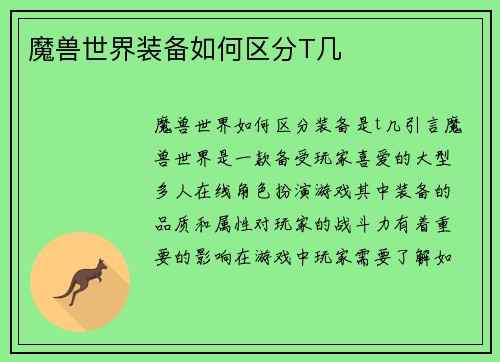 魔兽世界装备如何区分T几